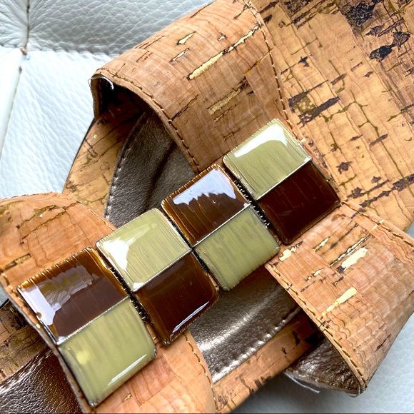 🦋Croft & Barrel heel sandals cork gold Sz 10 - Picture 2 of 10